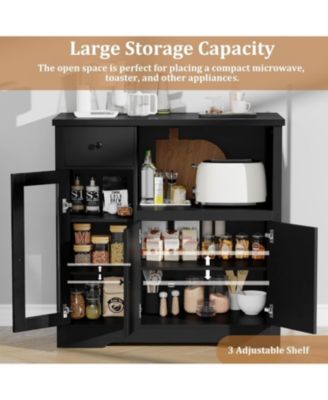 Storage Cabinet with Adjustable Shelves & Microwave Stand, Buffet Sideboard with Drawer