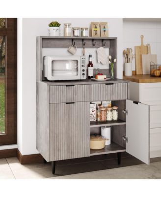 Fluted Sideboard Buffet Cabinet with Storage, Modern Coffee Bar Cabinet with 2 Drawers & Adjustable Shelves
