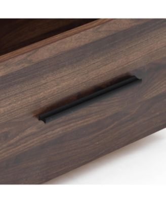 Mid-Century Walnut Finish 2-Door 1-Drawer TV Console, Engineered Wood Entertainment Stand with Storage