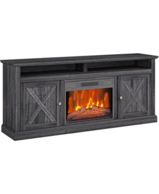 67" Fireplace TV Stand, 23" Color Adjustable Insert, Remote Control, Timer, Wood Media Console with Cabinets