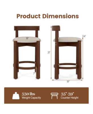 24'' Counter Height Bar Stools Set of 2 w/Backrests & Footrests for Kitchen