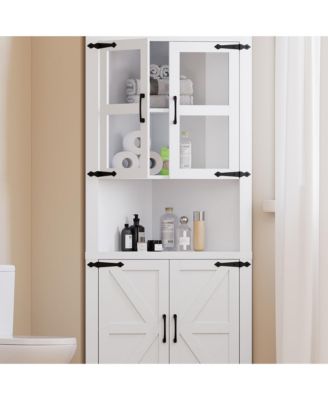 Tall Corner Cabinet, Farmhouse Corner Storage Cabinet with Glass Door & Adjustable Shelves, Space Saving Storage