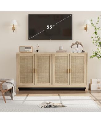 Buffet Cabinet - Rattan Storage Cabinet with Adjustable Shelves