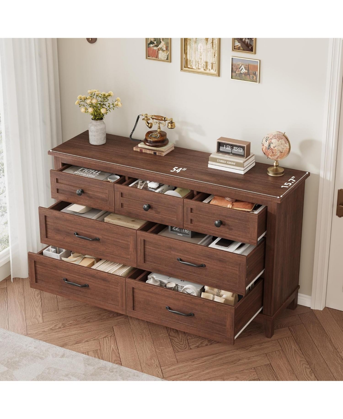 gaomon 7-Drawer Bedroom Dresser, 54" Wide Chest with Freestanding Storage, Wooden Closet Organizer for Living Room, Bedroom, Entryway