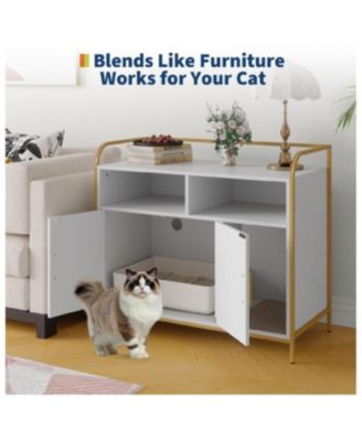 Cat Litter Box Enclosure - Hidden Litter Box Furniture with 2 Open Compartments