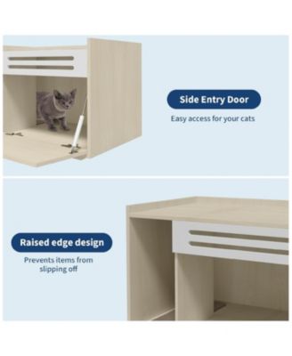 Modern Litter Box Enclosure Cabinet, Concealed Litter Box with Vent Door/Left Side Storage Drawer