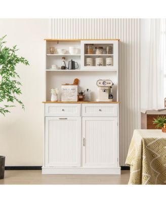 Double Tilt Out Trash Cabinet w/ Hutch Kitchen Pantry Storage Cabinet