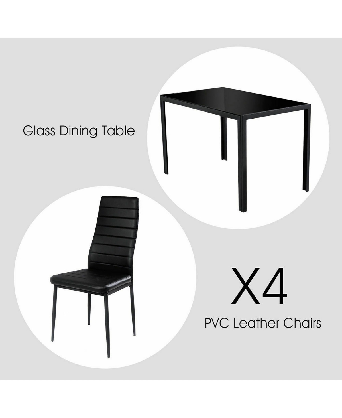 Costway 5 Piece Kitchen Dining Set Glass Metal Table 30" and 4 Chairs Breakfast Furniture
