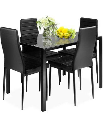 5 Piece Kitchen Dining Set Glass Metal Table 30" and 4 Chairs Breakfast Furniture