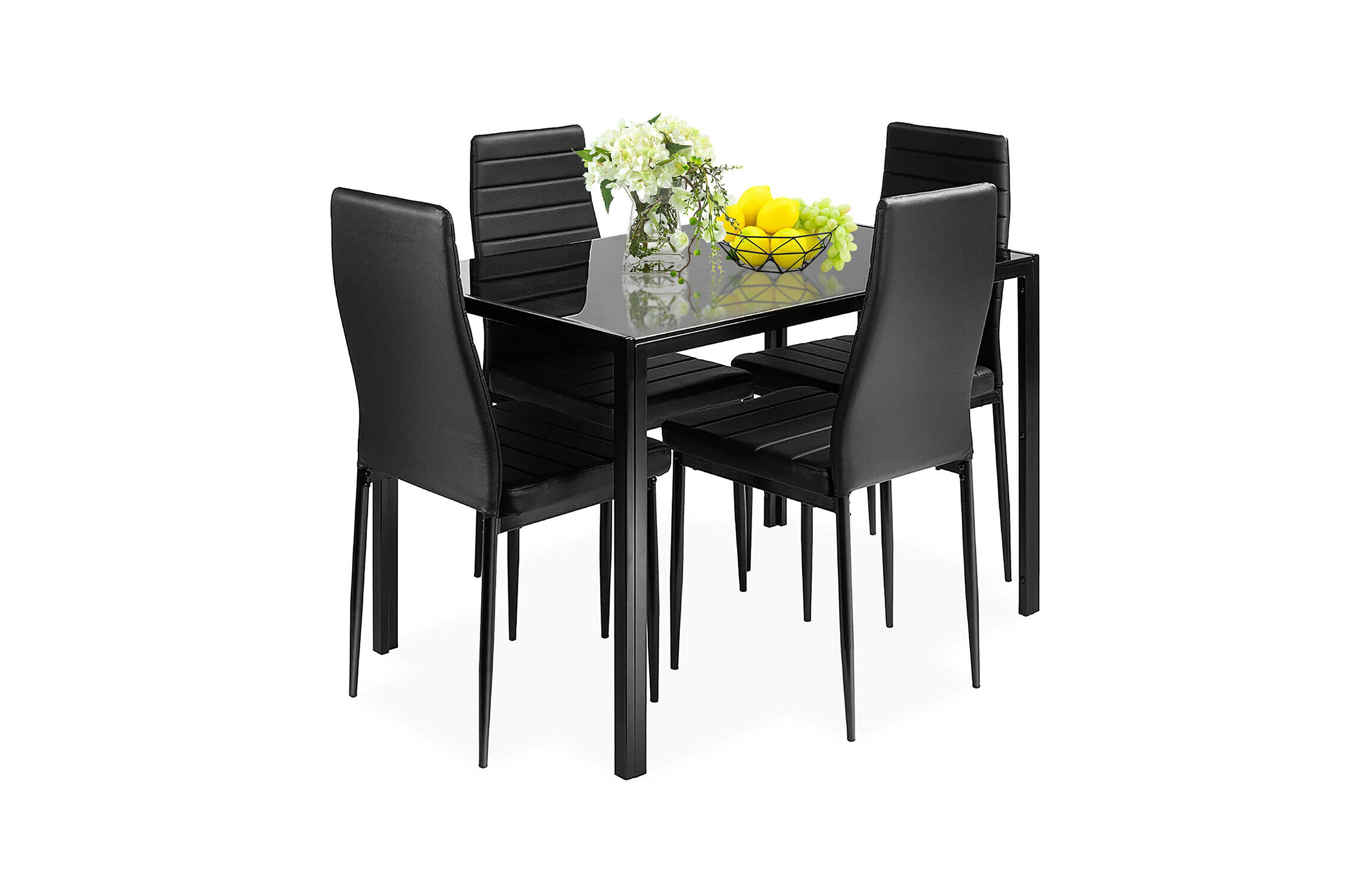 Costway 5 Piece Kitchen Dining Set Glass Metal Table 30" and 4 Chairs Breakfast Furniture