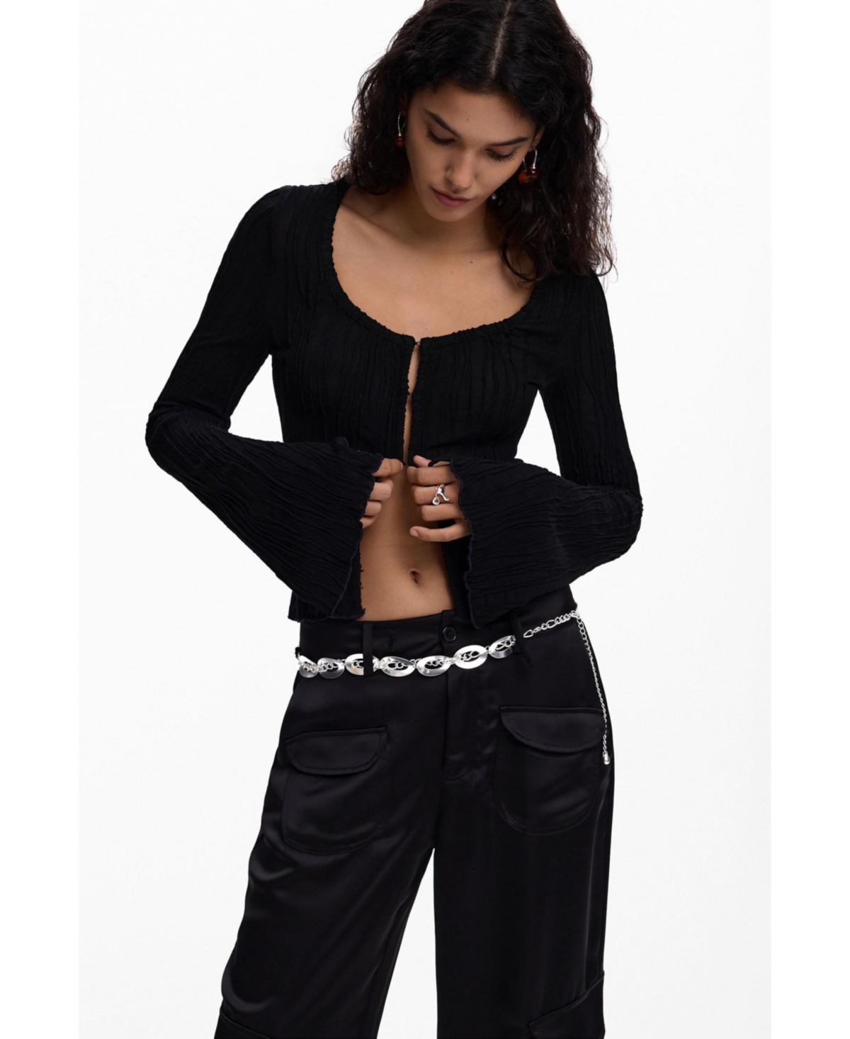 Desigual Women's T-shirt with snap buttons and tie