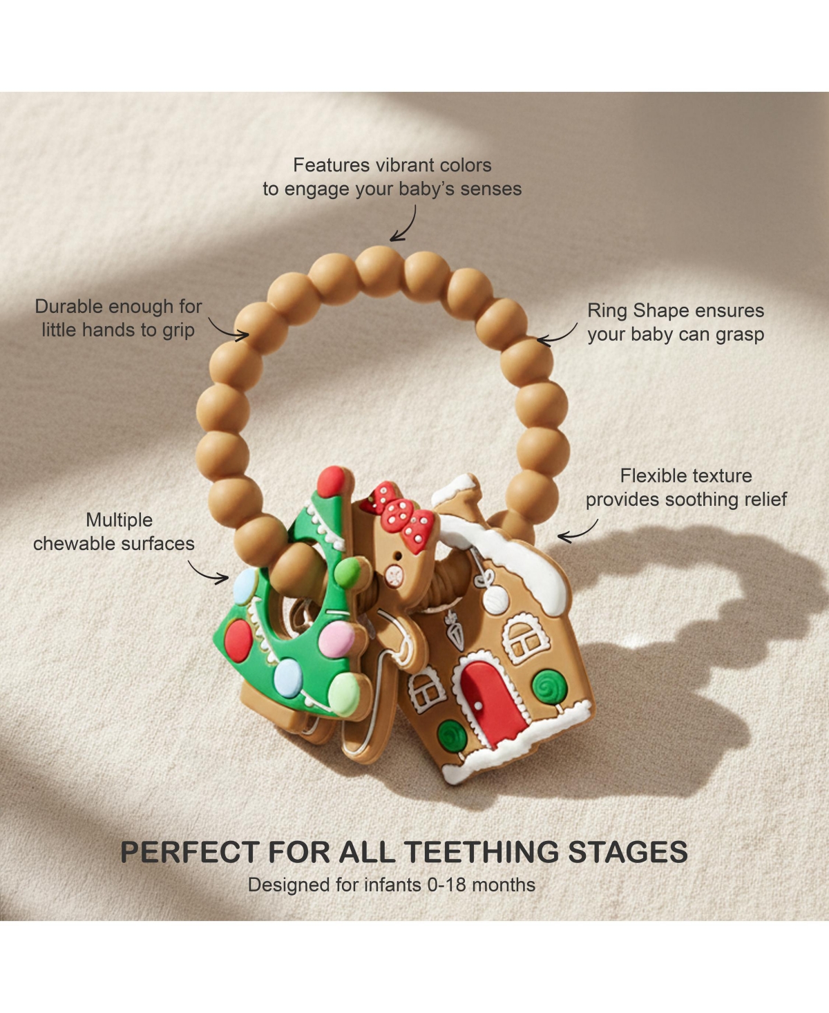 Sperric Silicone Christmas Teether Ring Toy for Baby, Bpa Free Soothing Teething Relief Infant & Toddlers 0-18 Months, Perfect Gift