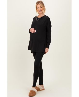 Maternity Black Brushed Knit Oversized Top and Legging Set