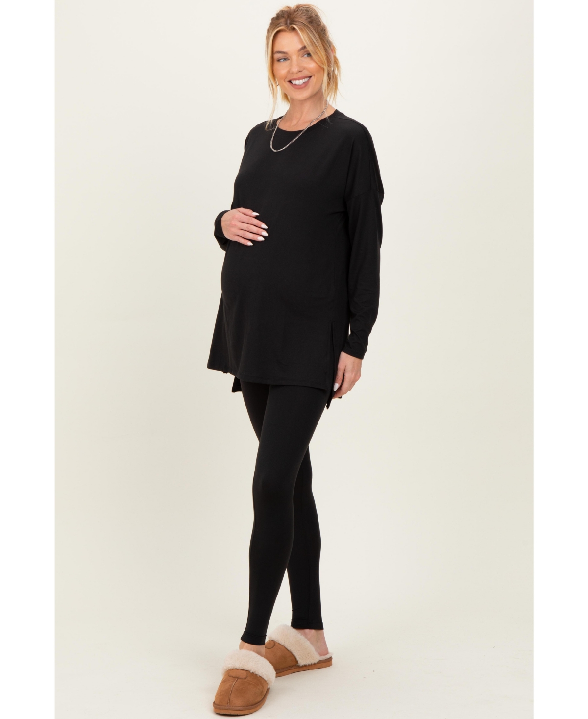 Pinkblush Maternity Black Brushed Knit Oversized Top and Legging Set