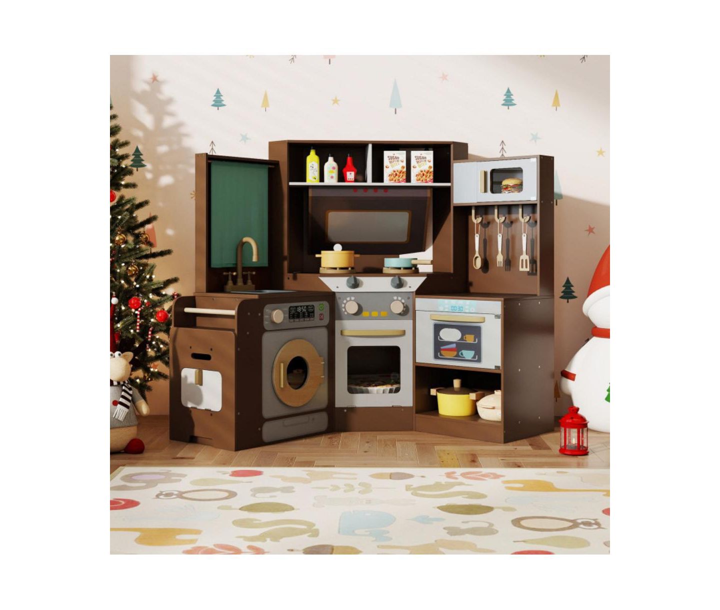 Детская игрушка HONGGE Corner Kids Play Kitchen with Lights and Sounds, Ages 3+, цвет: Коричневый — фото 2