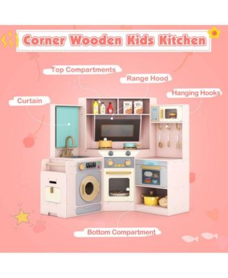 Corner Kids Play Kitchen with Lights Sounds and Pull Out Trash Bin.