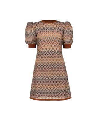 Women's Short Knitted Dress With Puffed Sleeves
