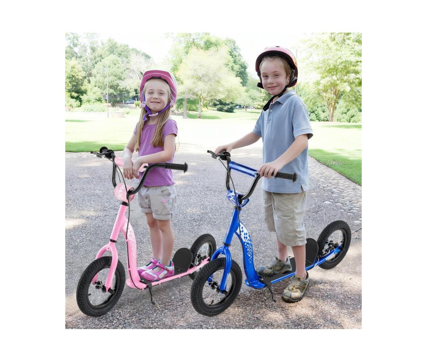 Детская игрушка HONGGE Youth Kick Scooter with Adjustable Height & Inflatable Wheels, Wide Deck, 165 lbs Capacity, Ages 8-13, цвет: Синий — фото 4