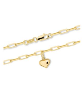Sweet Heart Charm with Paperclip Chain Bracelet in 14K Gold, 7.5in, approx. 2.6 grams.