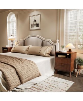 1pc Modern USB Charging Station & Outlets, 2 Drawers and Open Shelf, Natural Oak Wood Fluted Nightstand Bedside End Table