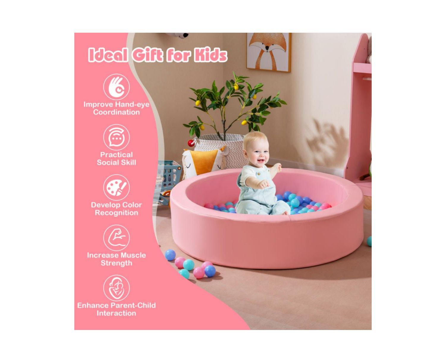 42.5 Inch Round Foam Ball Pit with Washable PU Cover