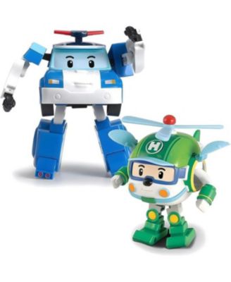 2PCS 4" Transforming Robots (POLI & HELLY) - Emergency Rescue Vehicle Action Figures | Kids Educational Pretend Play Toy