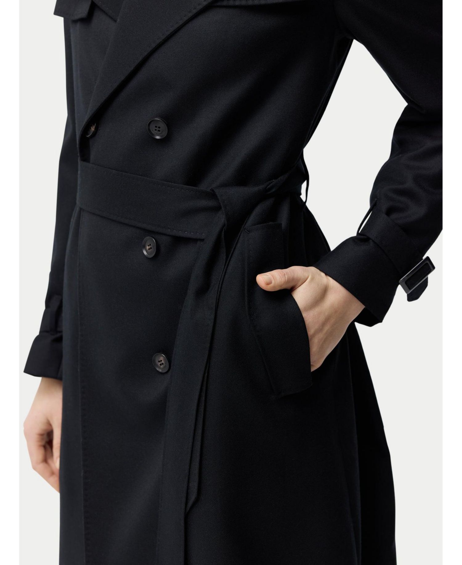 Women's Double Breasted Cashmere Trench Coat Black