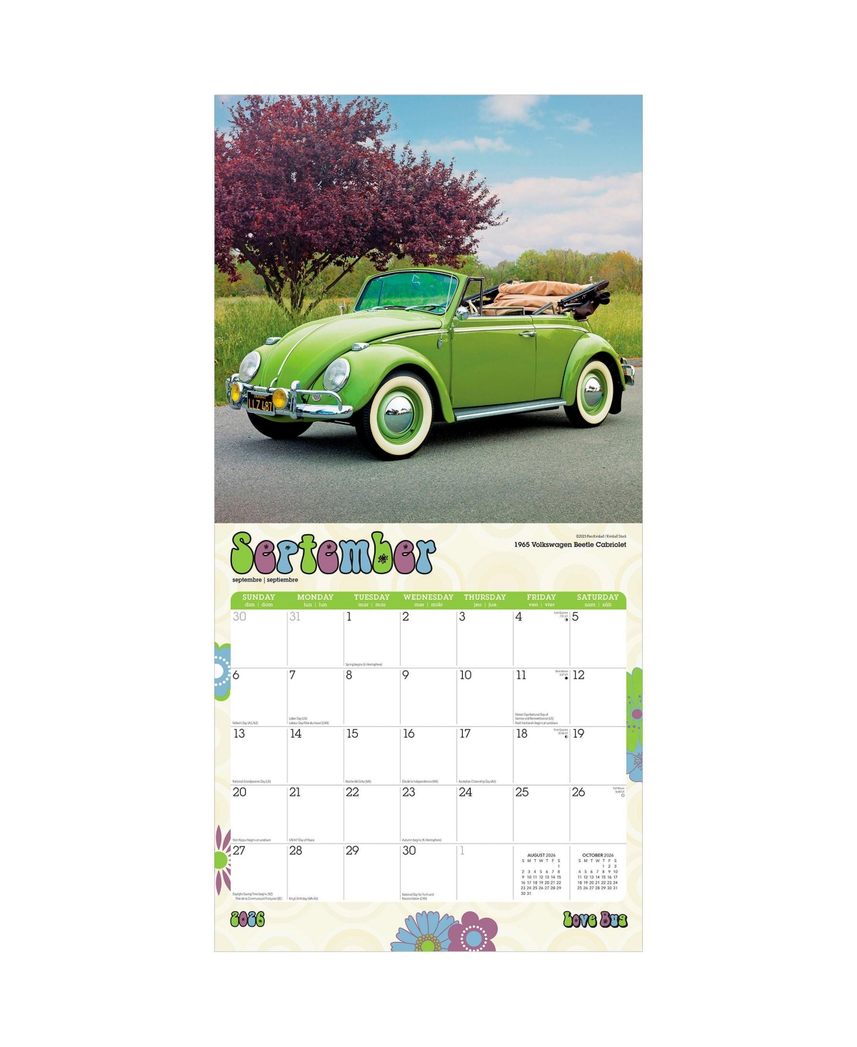 BrownTrout Motor Club Love Bug | 2026 12 x 24 Inch (Hanging) Monthly Square Wall Calendar | Plastic-Free