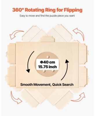 2000-Piece Rotating Puzzle Board with 5 Drawers and Cover, 40x29 in Portable Wooden Jigsaw Table for Adults