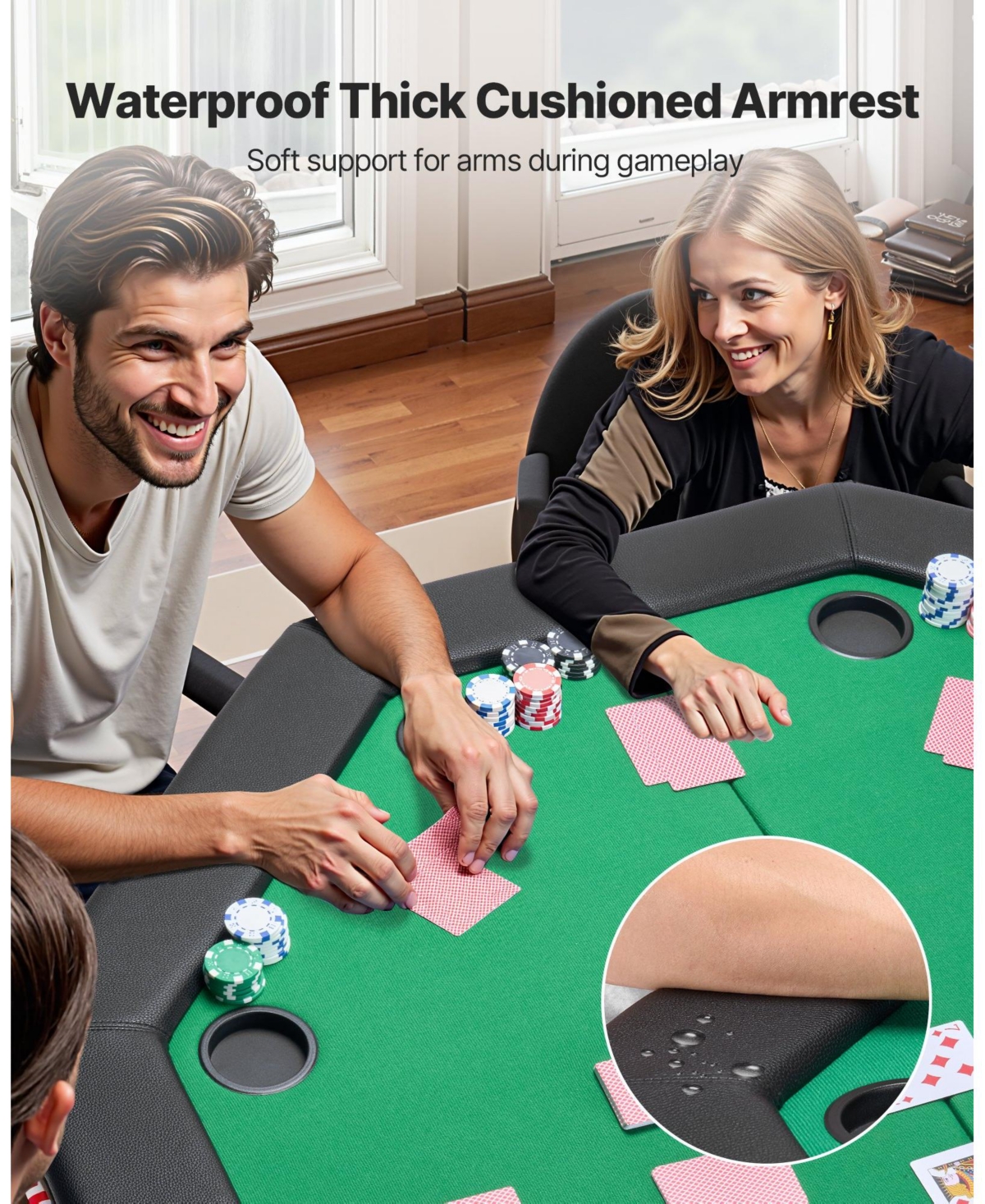 Mecale Foldable Poker Table, 48" Octagonal 8-Player Folding Casino Table with Padded Rails and Cup Holders