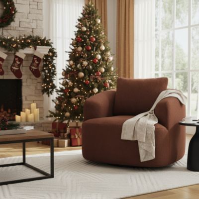 360°Swivel Round Upholstered Comfy Chair With One Soft Pillow High-Resilience Sponge Single Sofa