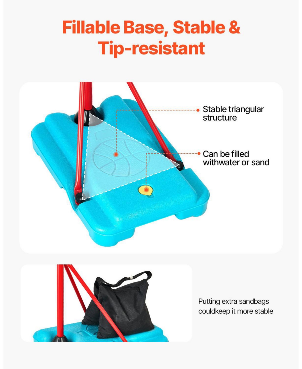 Mecale Kids Basketball Hoop, Height-Adjustable Portable Hoop with Fillable Base for Indoor and Outdoor Play