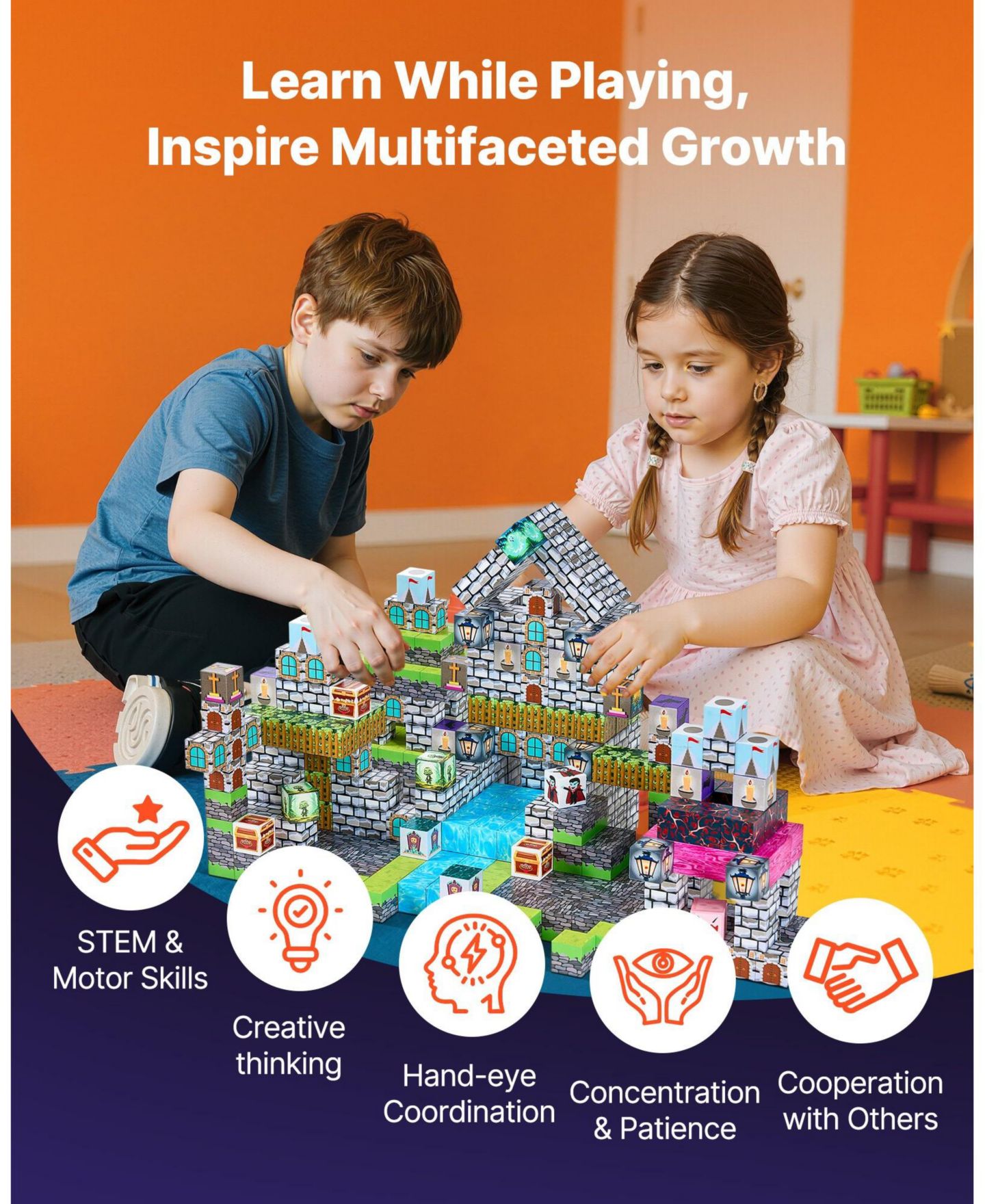 Детский конструктор Mecale Cemetery Zombie Themed 100-Piece Magnetic Building Set, Ages 3+, цвет: Зелёный — фото 6