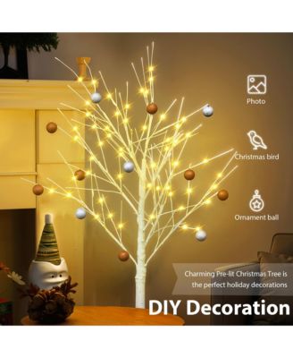 Set of Lighted Birch Tree with Warm White Lights Christmas Tree for Decoration