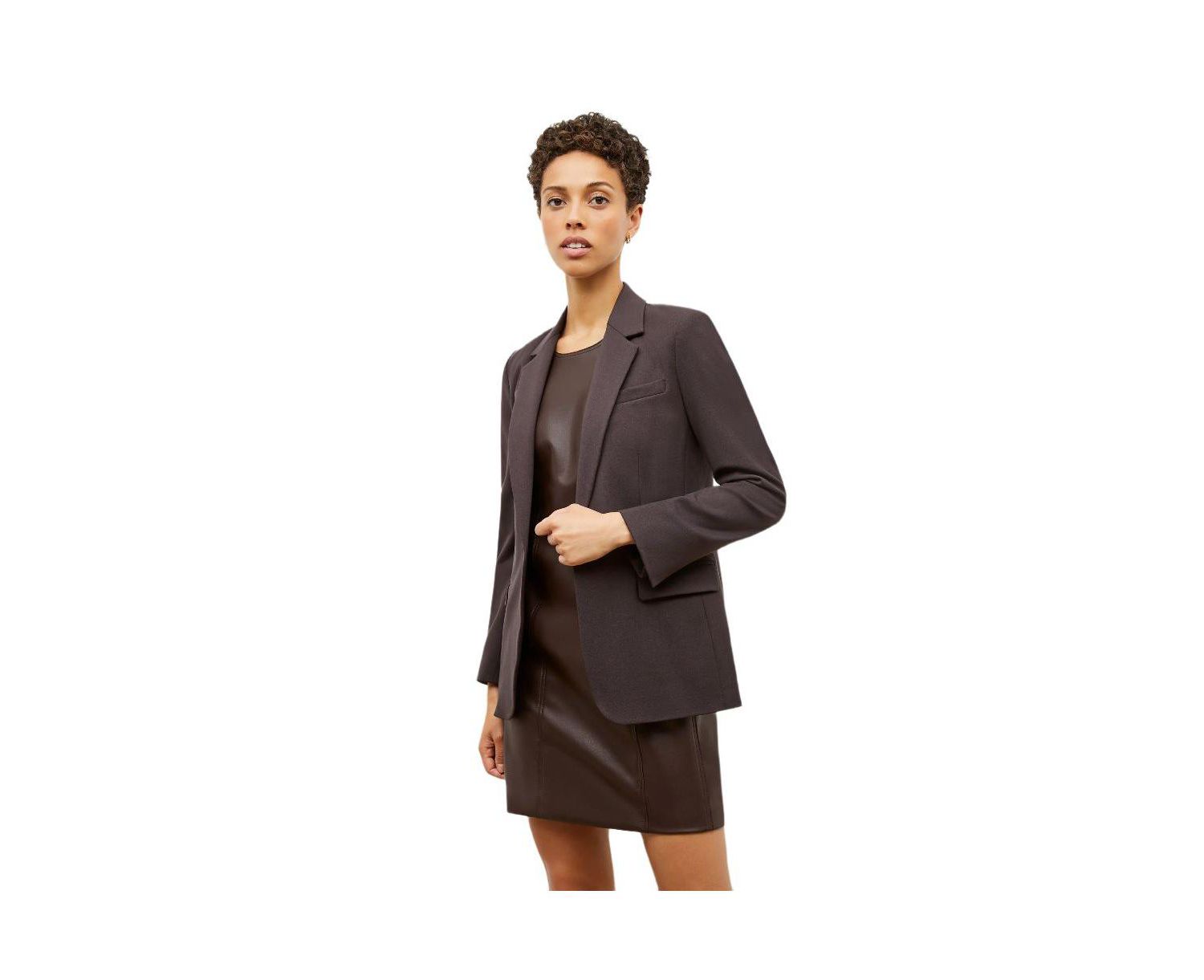 Petite Faux Leather Shift Dress with Princess Seams