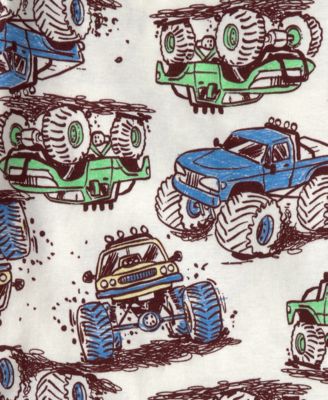 Boys' Toddler 2T-5T Monster Truck Print Top and Pajama Pants, 4-Piece Set