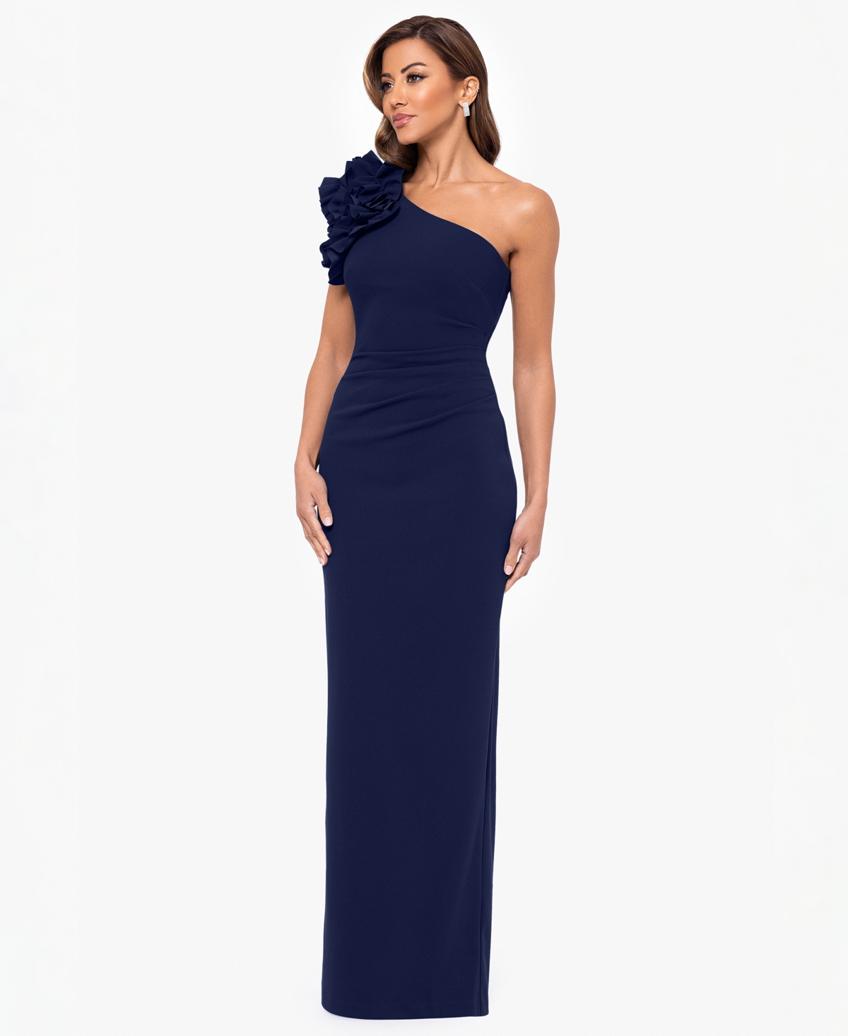 Xscape Petite One-Shoulder Long Sheath Gown