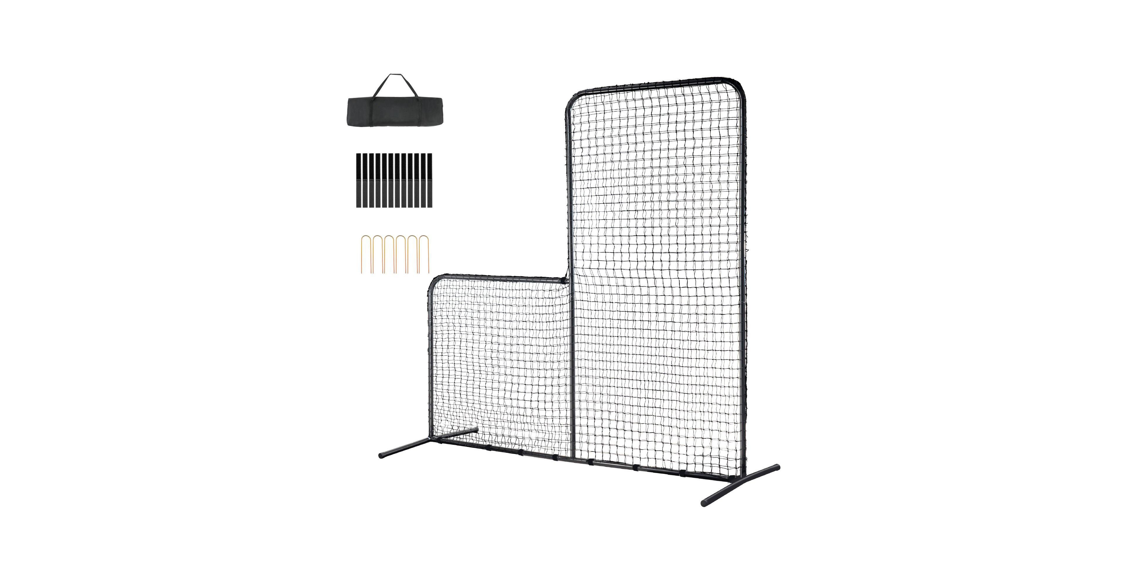 Mecale L-Screen Baseball Net, 7x7 ft Safety Pitching Screen with Carry Bag and Stakes, Heavy-Duty Batting Cage Protection Net