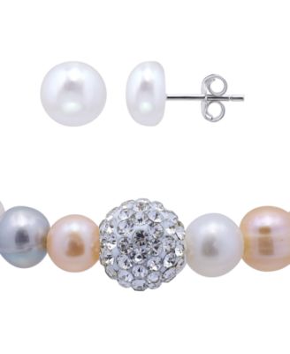 2-Pc. Freshwater Pearl Bracelet and Stud Earrings Set