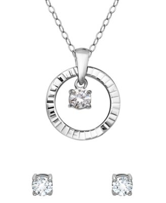 2-Pc. Cubic Zirconia (1-1/5 ct. t.w.) Open Circle Pendant Necklace and Stud Earrings Set
