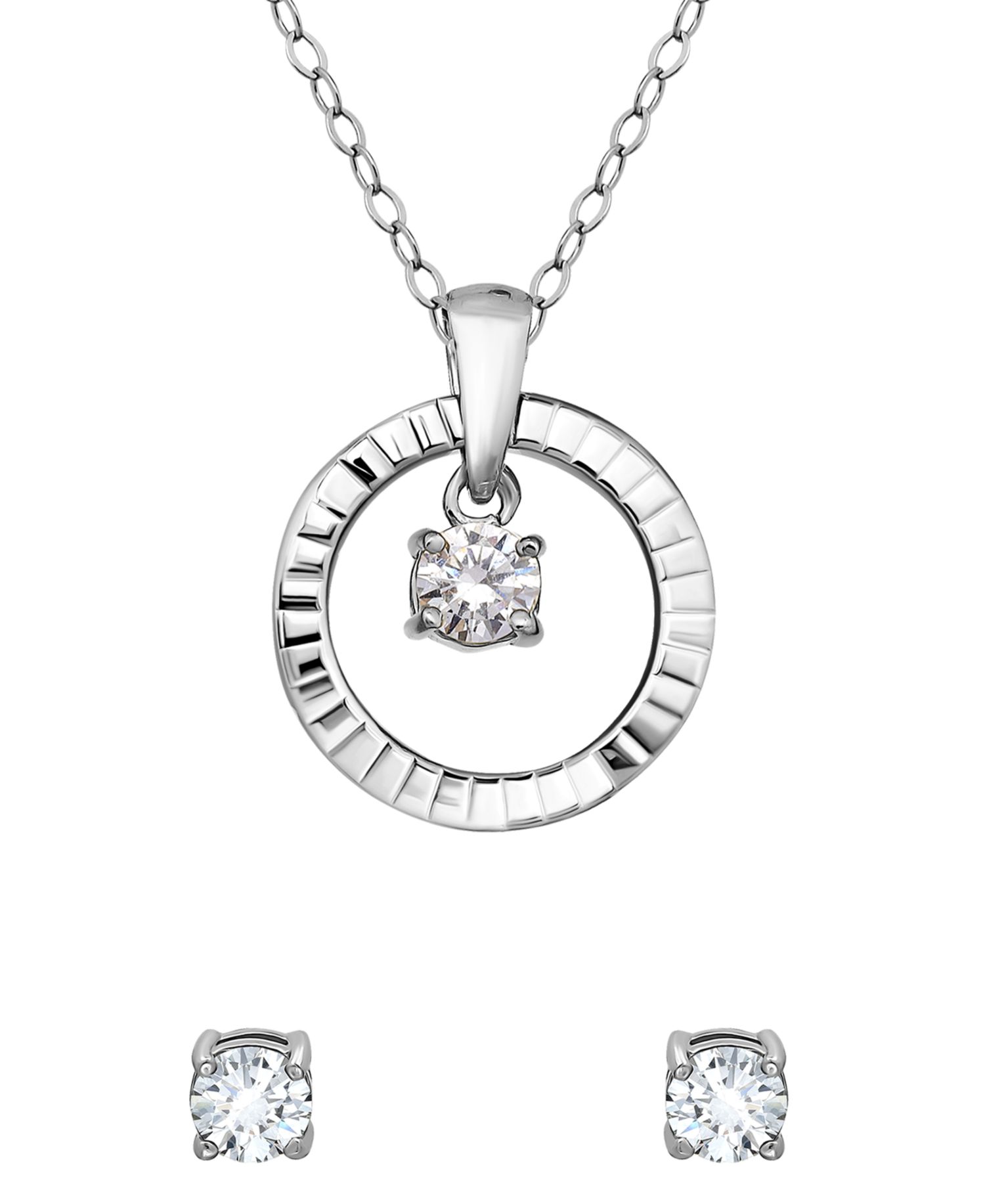 2-Pc. Cubic Zirconia (1-1/5 ct. t.w.) Open Circle Pendant Necklace and Stud Earrings Set
