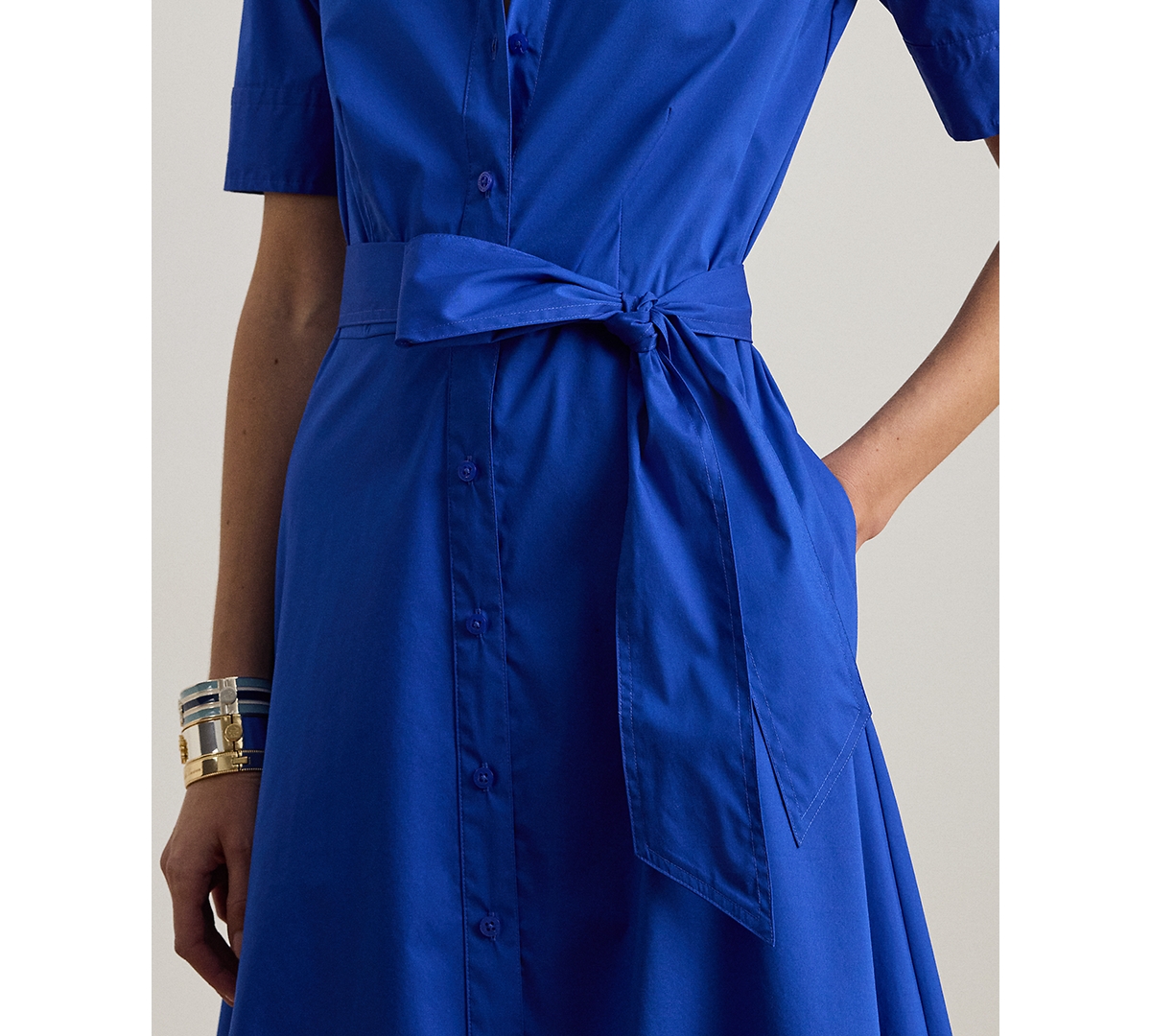 Lauren Ralph Women's Petite Belted Point Collar Shirtdress