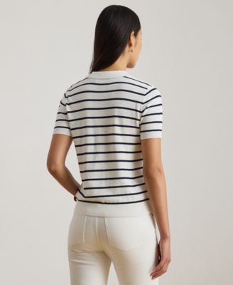 Petite Striped Short-Sleeve Polo Sweater