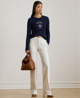 Petite Embroidered-Crest Crew Neck Sweater