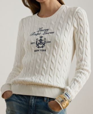 Petite Embroidered-Crest Crew Neck Sweater