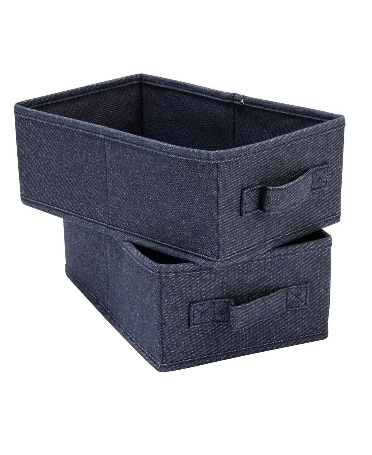 Household Essentials Collapsible Cotton Blend Rectangular Storage Drawer with Handle, Set of 2, Denim