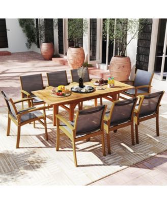 Expandable Outdoor Dining Table 55"-71" Acacia Wood Patio Table for 6-8 Person
