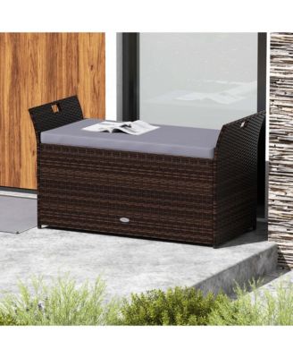 Outdoor Bench with Hand-woven PE Rattan Wicker Cushion & Side Handles Storage