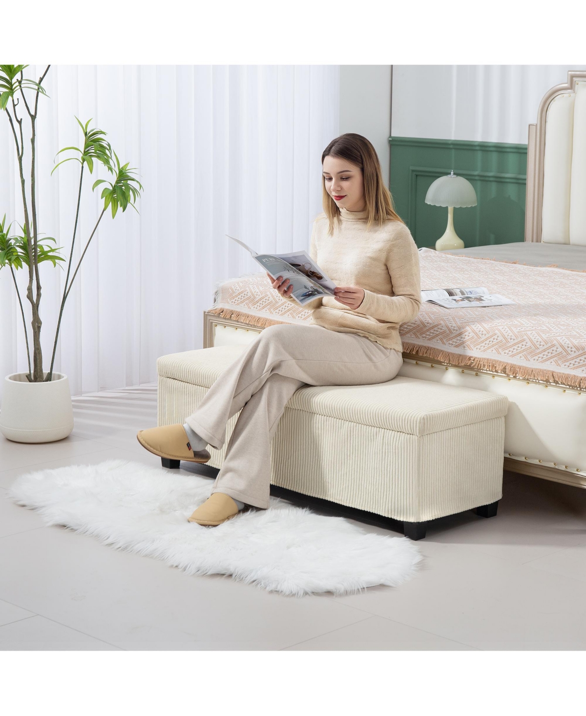 Homcom 47 Inches Storage Ottoman Bench, Foot Rest with Removable Lid