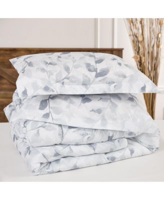 Premium Gray Leaf Comforter Set – Soft Microfiber Botanical Bedding – 3 Piece Set with 1 Comforter and 2 Pillow Shams – King